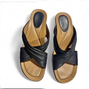 Dansko Comfort Cross-strap Slides Black Leather Sandals Sz 38 read descrip.